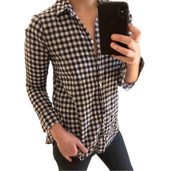 J. Crew navy and white gingham button down shirt - Picture 2 of 16